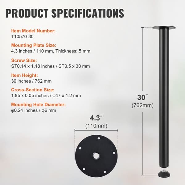 Justerbara Bordben - DUOKU - 762 mm - Robust Stål - Belastning 544 kg - 4-pack