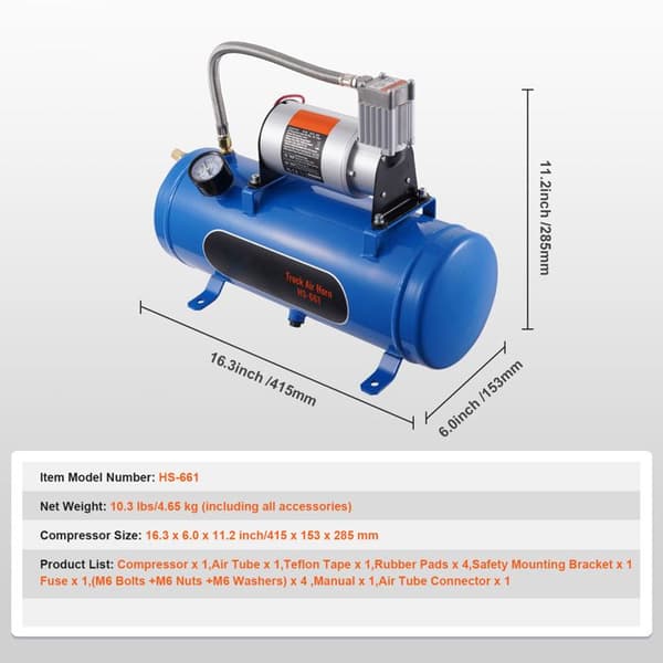 Luftkompressor - DUOKU - HS-661 - 12 V - Tank 1,6 Gallon - 120 psi