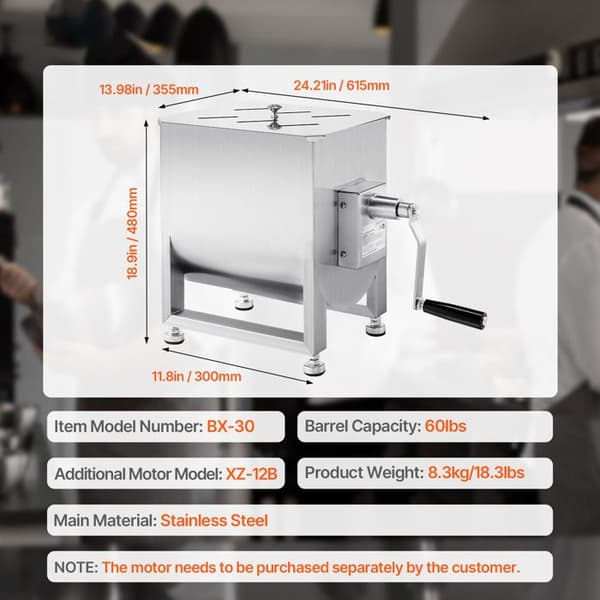 Manuel Mixer - DUOKU - BX-30 - Fast Beholder 60 L - Rustfrit Stål - Kødforberedelse