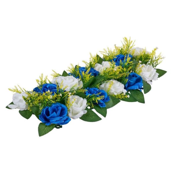 Kunstnerisk Blomsterkomposition - DUOKU - Sæt af 10 - Blå og Hvide Roser - 50x22x12 cm - Chic Elegance Blå och vit