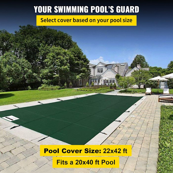 Sikkerhedsafdækning til Pool-Duoku-20 x 40 fod-Solid Mesh Dækning med Drænhuller-Rektangulær grön
