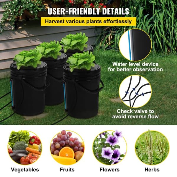 DWC Hydroponisk Anlæg-Duoku-Avanceret Hydroponisk Konfiguration-4 Spande med 5 Galloner-DWC System med Luftpumpe