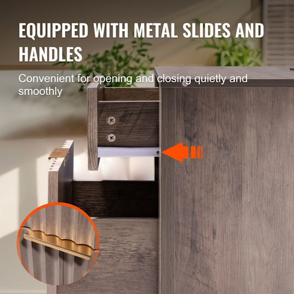 Side Table - DUOKU - Set of 2 - Square - USB Ports - Storage Cabinet Grå