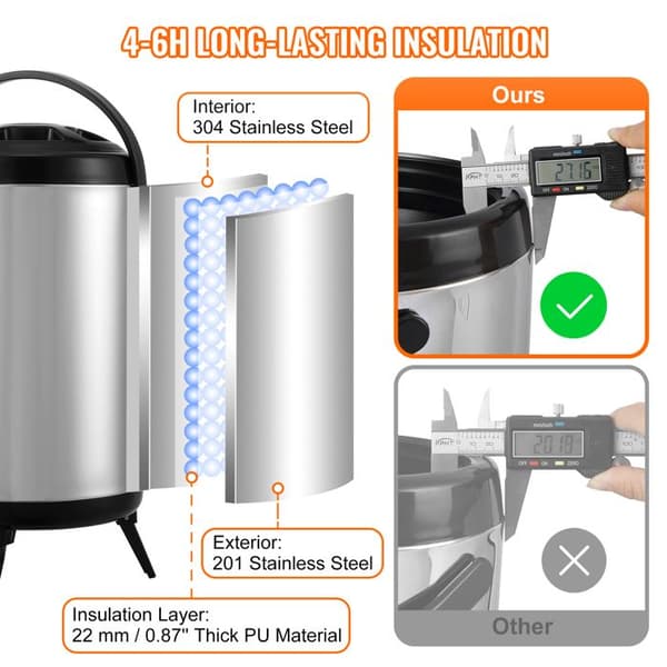 Isolationsdrikdispenser - DUOKU - 2 Galloner - Rustfrit Stål - Fødevarekvalitet - Vandhaner