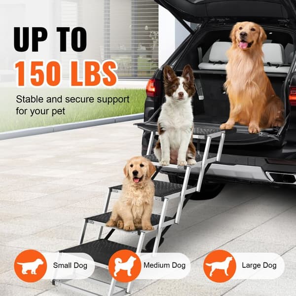 Hundetrappa för bil-Duoku-Stor ramp-Fällbar i 5 steg-Lätt aluminium-Slittålig yta-Stöder 68 kg