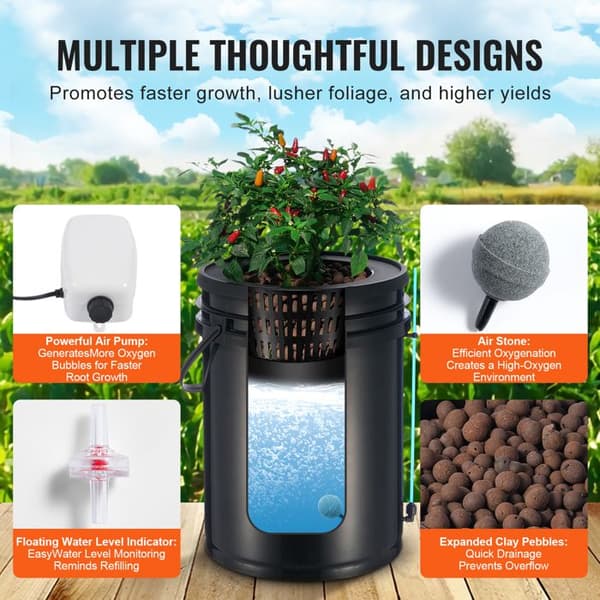 DWC Hydroponiskt Odlingssystem-Duoku-Avancerad Hydroponisk Konfiguration-med Droppkit-2 St 5 Ga-havluftpump