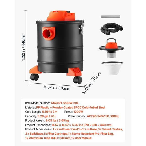 Asksugare - DUOKU - MAC171-1200W-20L - 1200W - 20L - Stålbehållare, hjul