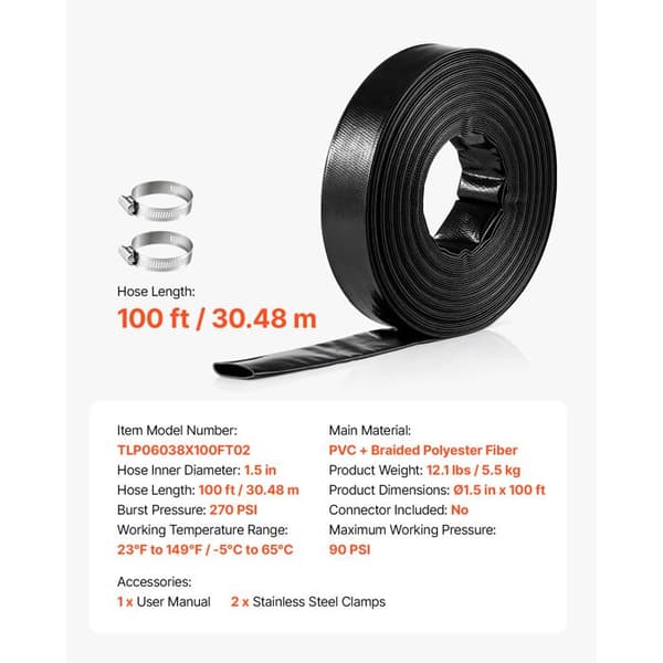 Returrör - DUOKU - TLP06038X100FT02 - 1-1/2" (38,1 mm) - 30,48 m (100 ft) - PVC flätad 90 PSI