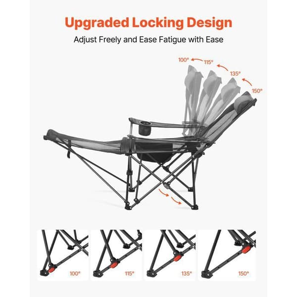Foldbar Campingstol - DUOKU - YL-15005-2 - 4 Justerbare Positioner - Fodstøtte - 100 kg - Grå Grå