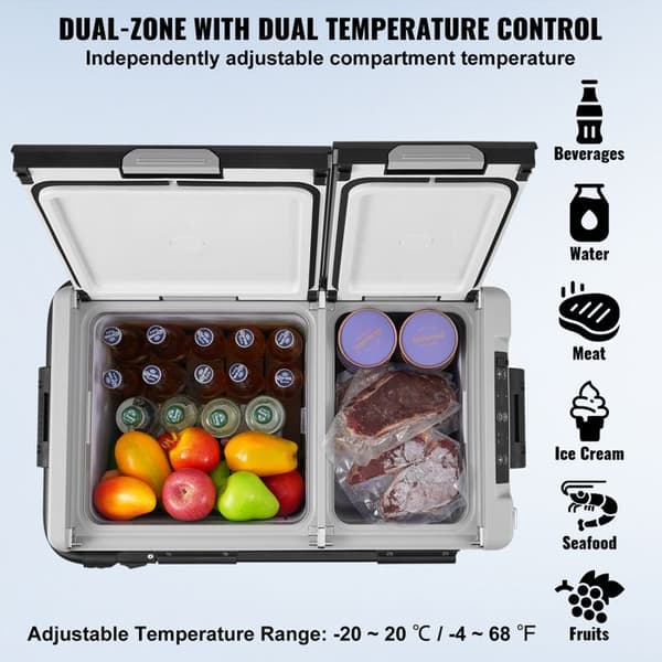 Bilkylskåp - DUOKU - B58 - 58 L - Justerbar dubbelzon -20~20°C - AC/DC 12/24V