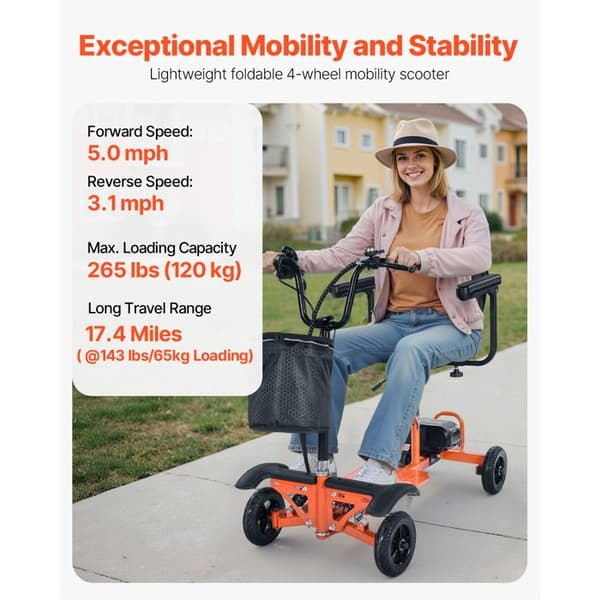 Fällbar Elektrisk Mobilitets-scooter med 4 Hjul, Terräng-Duoku, Maximal Lutning 8°, Maximal Last 120 kg