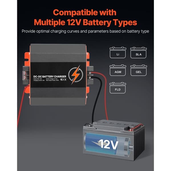 Batterioplader - DUOKU - SDC-30A - 12 V - 30 A - Kompatibel med Bly og Lithium