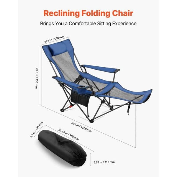 Fällbar Campingstol - DUOKU - YL-15005-1 - 4 Justerbara Positioner - Belastning 100 kg - Blå Blå