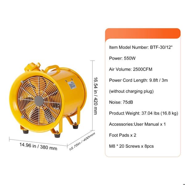 Extractorfläkt - DUOKU - BTF-30/12 - 550 W - 2500 CFM - Gul