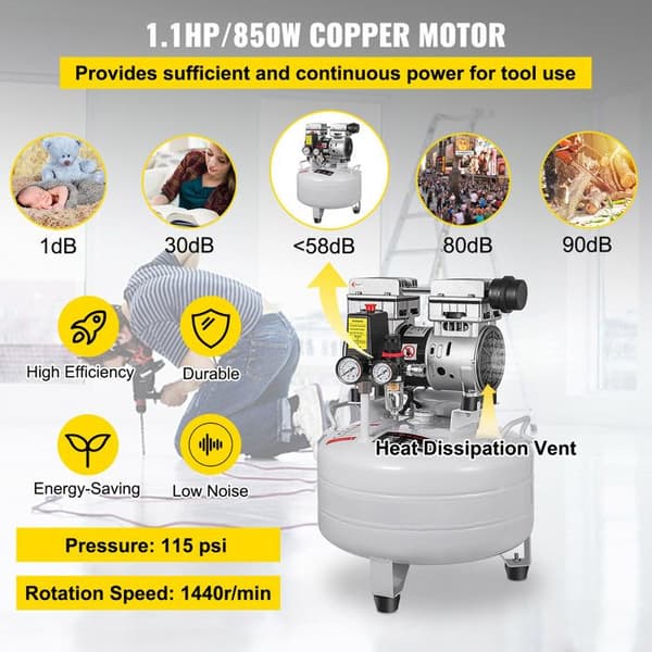Vertikal Luftkompressor-Duoku-6,6 Gallon-Ultra tyst-30 L tank-Tyst 850 W kompressor.