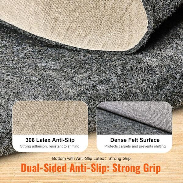 Antiskidmatta - DUOKU - 25 x 94,5 tum - 0,24" tjock - Polyester - Rektangulär Grå (ull) + Brun (latex)