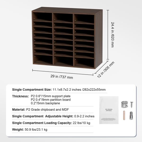 Dokumentorganiser - DUOKU - KL-FC09 - 24 Rum - Træ - Justerbar brun