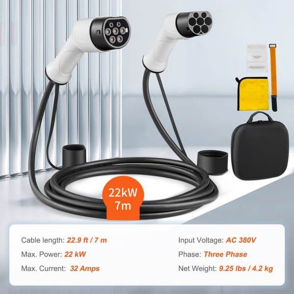 Typ 2 laddningskabel EV-Duoku-32 A 22 kW-7 meter-IP66 vattentät-bil-laddare-trefas