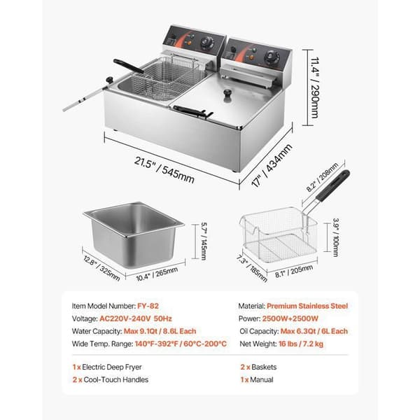 Dobbelt frituregryde - DUOKU - 12L - 5000W - Rustfrit Stål - Justerbar Temperatur
