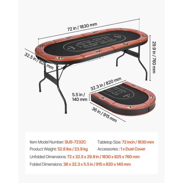 Foldbart Pokerbord på 183 cm-Duoku-til 8 Spillere-til Blackjack og Texas Hold'em