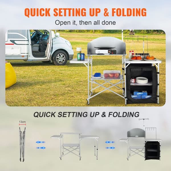 Camping Køkensbord-Duoku-Foldbart Bordsæt med 1 Skab-til Camping