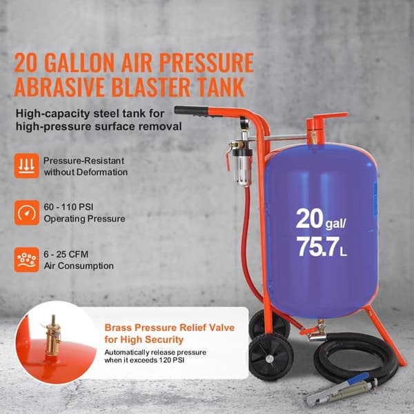 Sableuse-Duoku-75,7 L-Portabel Högtryckssandbläster 60 till 110 PSI-med 4 Munstycken