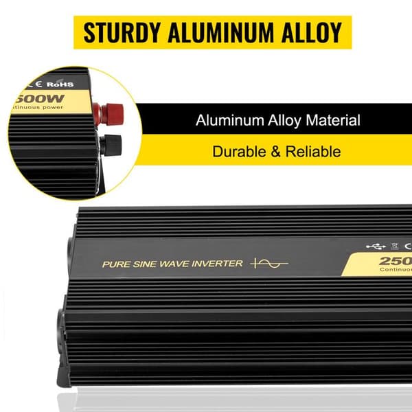 Sinusveksler - DUOKU - 2500W - DC 12V til AC 230V - USB-port - LCD-skærm
