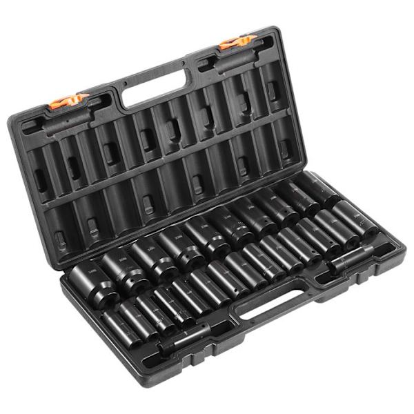 Chock Socket Set-Duoku-1/2" 26 Delar-Deep Socket-6 Hörn--Metrisk 10 mm-36 mm-Robust Konstruktion-med Förvaringsbur
