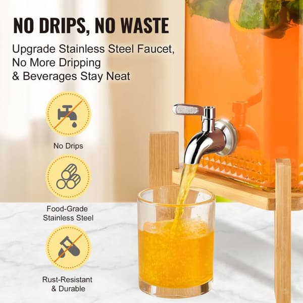 Drikkevaredispenser - DUOKU - 1,5 Gallon - Glas - Støtte i Rustfrit Stål - Kran