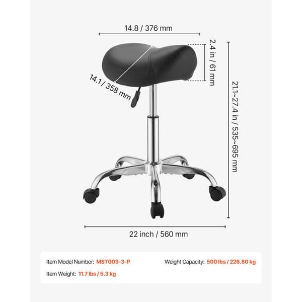 Taburett - DUOKU - MST003-3-P - 360° svängbart säte - Justerbar höjd 535-695 mm - Ergonomisk sits i PU-läder
