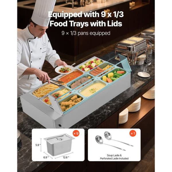 Elvärmare - DUOKU - M-2333 - 1500 W - Rostfritt stål - 9 behållare 1/3