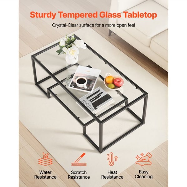Sofabord - DUOKU - Rekktangulær - Tempereret Glas - 2 Niveauer - Sort