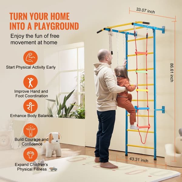 Inomhus Lekställning - DUOKU - D01 - Väggstege - Pull-up Bar - Repstege