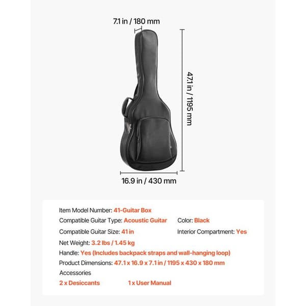 Hårdt Etui til Akustisk Guitar - Duoku - 1041 mm, til Transport og Opbevaring, med Indbygget Rum til Tilbehør