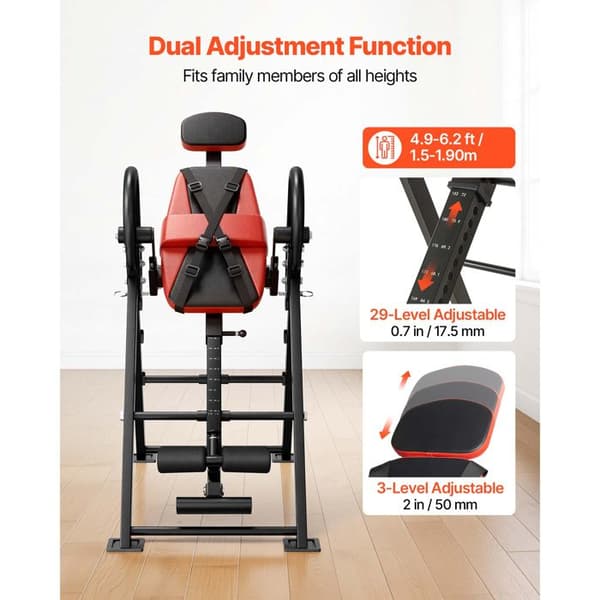 Fällbart inverteringsbord - DUOKU - QD002B - Kapacitet 136 kg - Justerbart - Kolfiberstål röd och svart