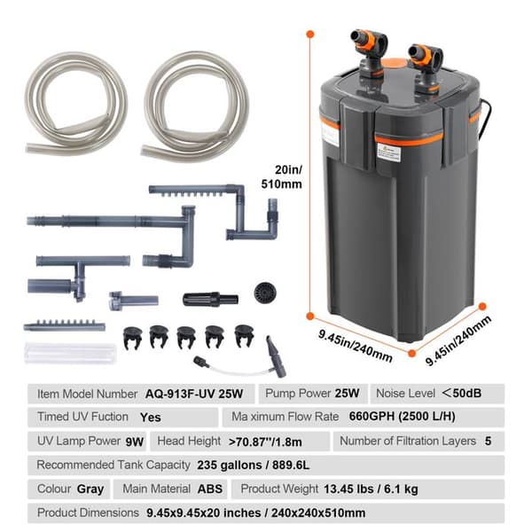 Akvarestaurant - DUOKU - AQ-913F-UV - 5 Trin - 25 W - Flow 2500 L/H