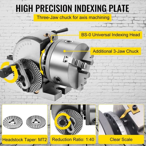 Precision Division Head - DUOKU - BS-0 - 3-Jaw Chuck - MT2 Tailstock - Milling Machine