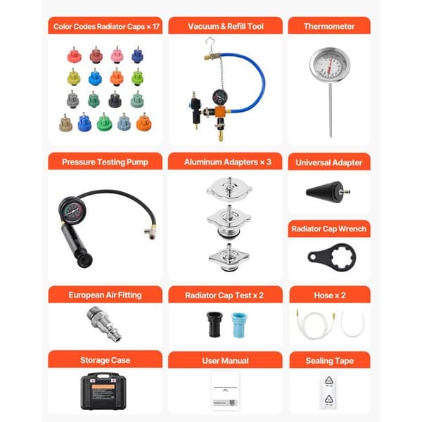 Tryk Test Kit-Duoku-til Bilkølesystem 47 Dele-3 Metaladaptere, Trykpumpe