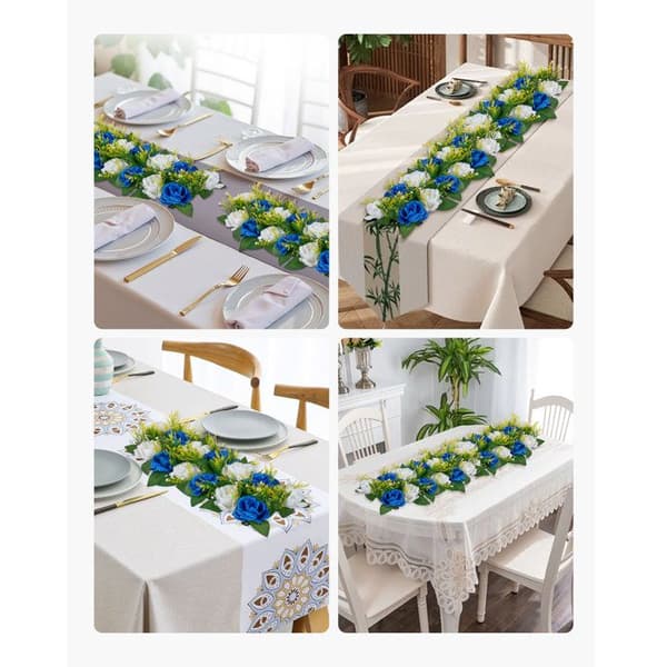 Kunstnerisk Blomsterkomposition - DUOKU - Sæt af 10 - Blå og Hvide Roser - 50x22x12 cm - Chic Elegance Blå och vit