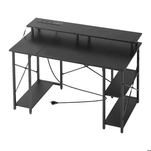 Computerbord - DUOKU - C250144D-01 - Sort - LED-belysning - Stikdåser Svart