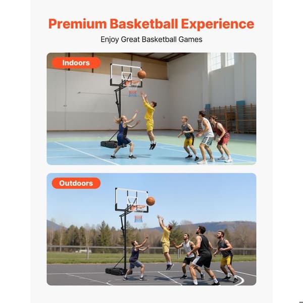Basketbollställning med hjul, justerbar höjd från 1,6 till 3,05 m, ring-system, nät och panel i PC.