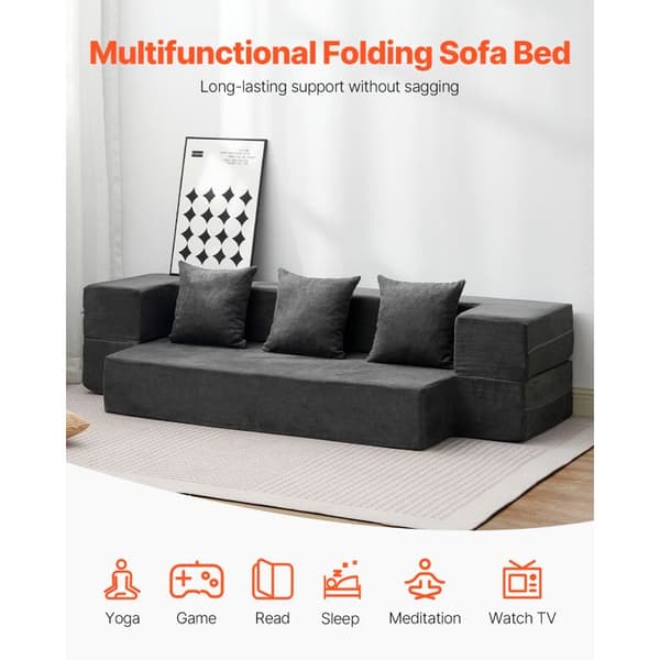 Fällbar Sängsoffa 3 i 1 - DUOKU - Mörkgrå - 3 Kuddar - 25D Minnesskum - 200 kg Mörkgrå