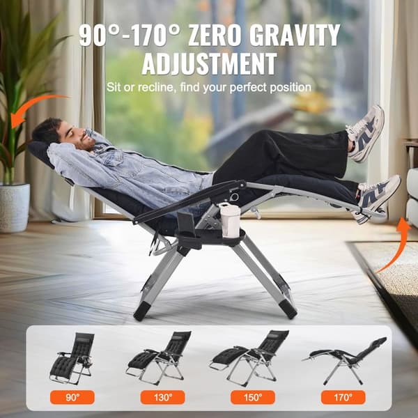 Säte Zero Gravity 26 Tum-Duoku-Stöder 500 lb-för inomhus och utomhus-Justerbar med Kudde, Nackstöd-Svart