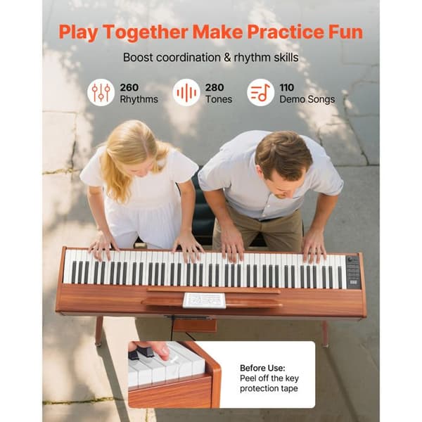 Digitalpiano - DUOKU - S195 - 88 viktade tangenter - 280 ljudinställningar - Trådlös anslutning Träfinish