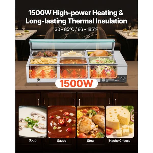 Elektrisk värmeskåp - DUOKU - M-2223 - 1500 W - Rostfritt stål - 6 behållare 1/2