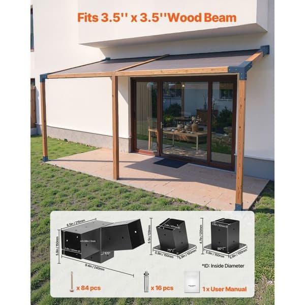 Fixeringsspænde til Pergola-Duoku-6 Stykker-Støtter 92x92 mm-Inkluderer 2 Lige 3-Vejs Støtter-2 Kolonne og Væg Basiser