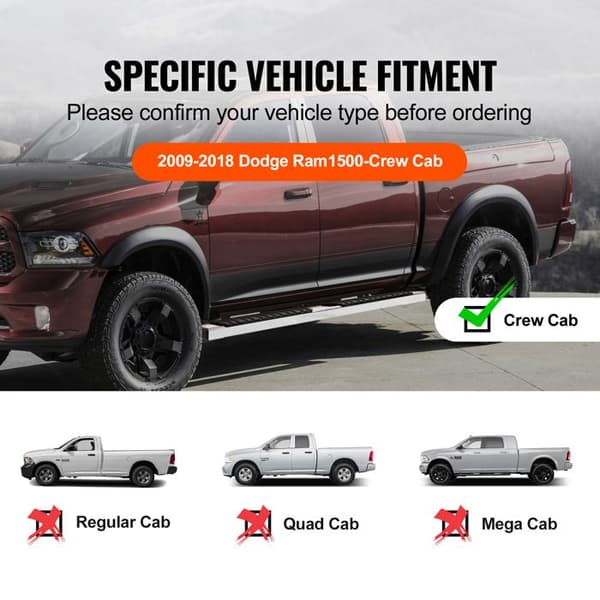 Trappetrin - DUOKU - Dodge Ram 1500/2500/3500 - Rustfrit stål - Kapacitet 500 lb - 2 dele