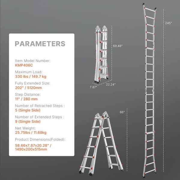 Teleskopstege - DUOKU - 20 ft - Aluminium - Fällbar - Multifunktionell