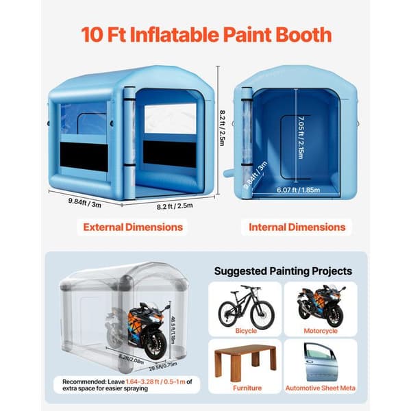 Inflatable Målarbox - DUOKU - 3x2,5x2,5 m - Fläkt 550 W - Luftfiltrering - Rundat Tak Blå