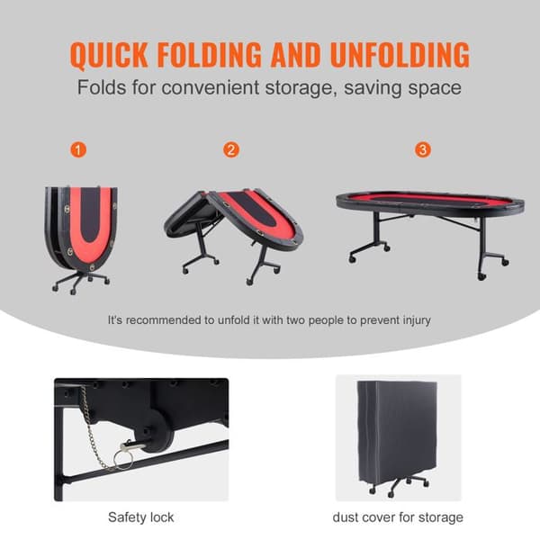 Foldable Poker Table-Duoku-10 Spillere 90 Tommer-til Blackjack og Texas Holdem med Polstrede Rails